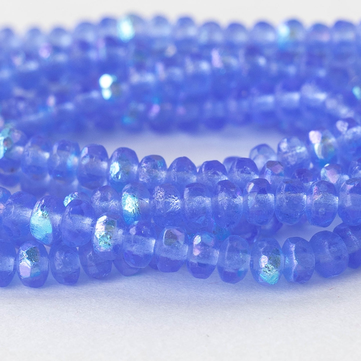 3x4mm Rondelle Beads - Etched Cornflower Blue AB - 10 beads