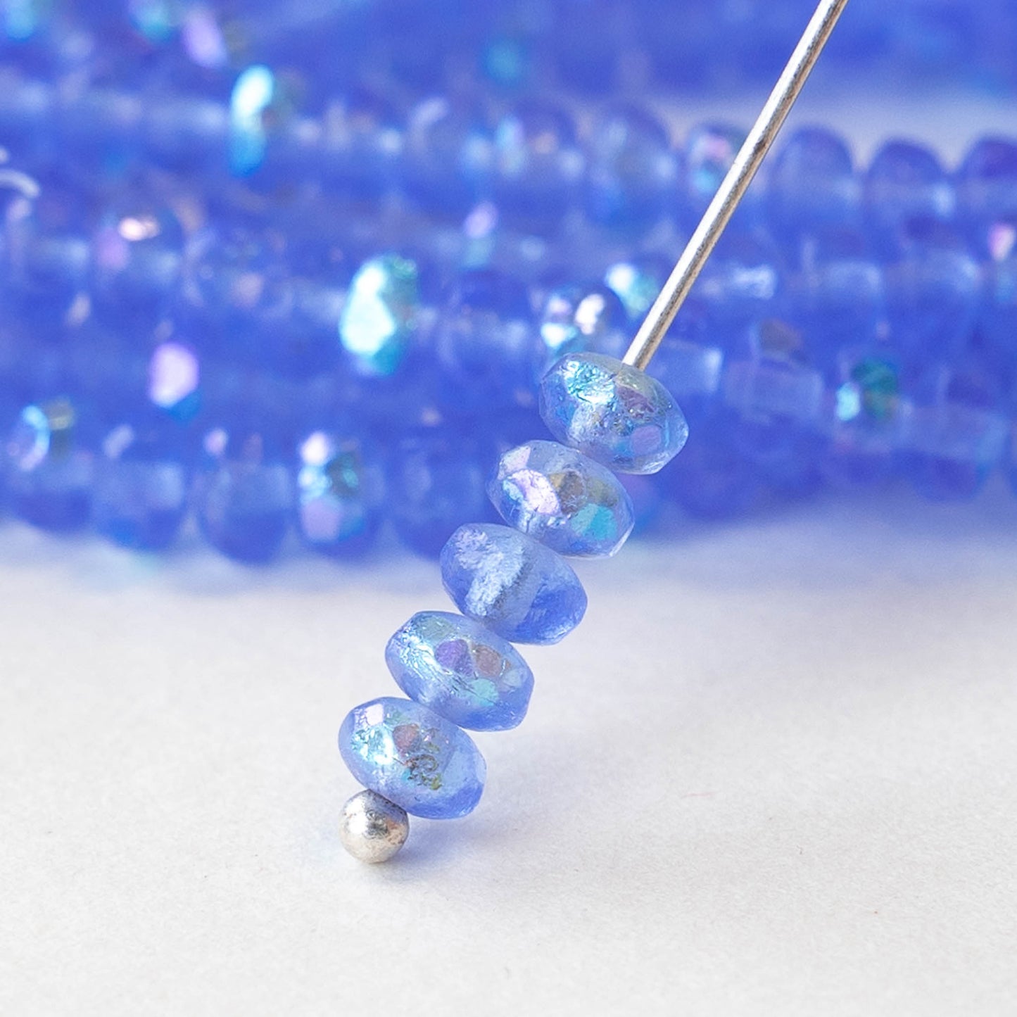 3x4mm Rondelle Beads - Etched Cornflower Blue AB - 10 beads