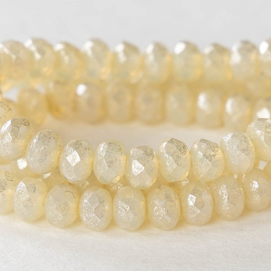 3x5mm Firepolished Rondelles - Ivory with a Mercury Finish - 30 beads