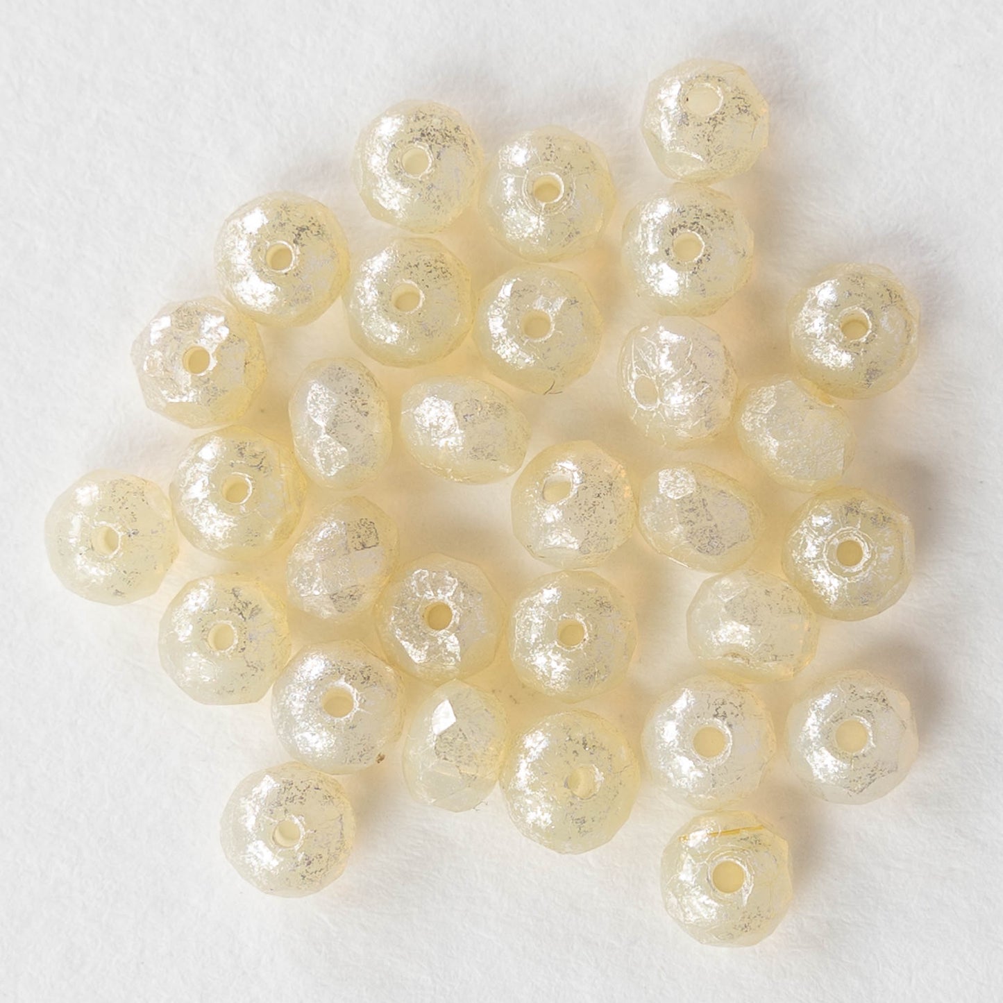 3x5mm Firepolished Rondelles - Ivory with a Mercury Finish - 30 beads