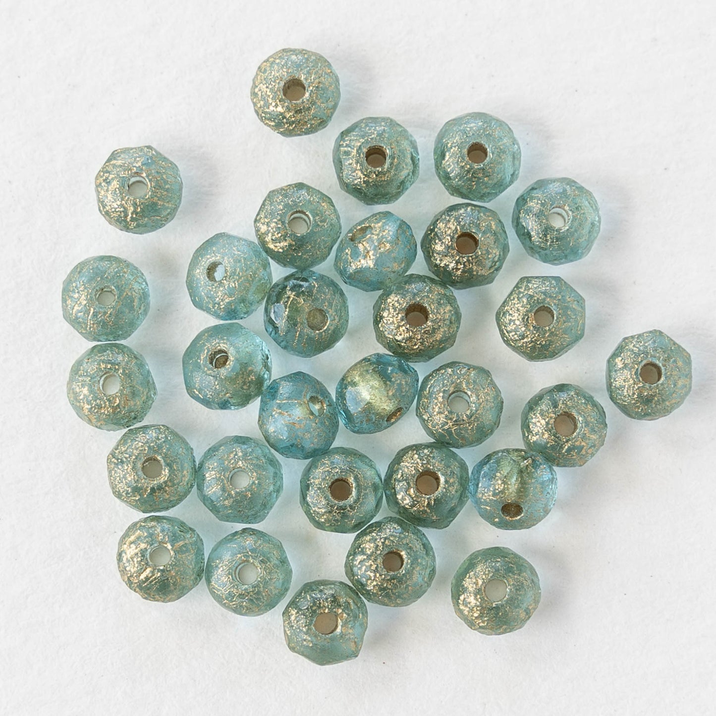 3x5mm Rondelle - Baby Blue Etched Finish with Gold Wash - 30 Beads