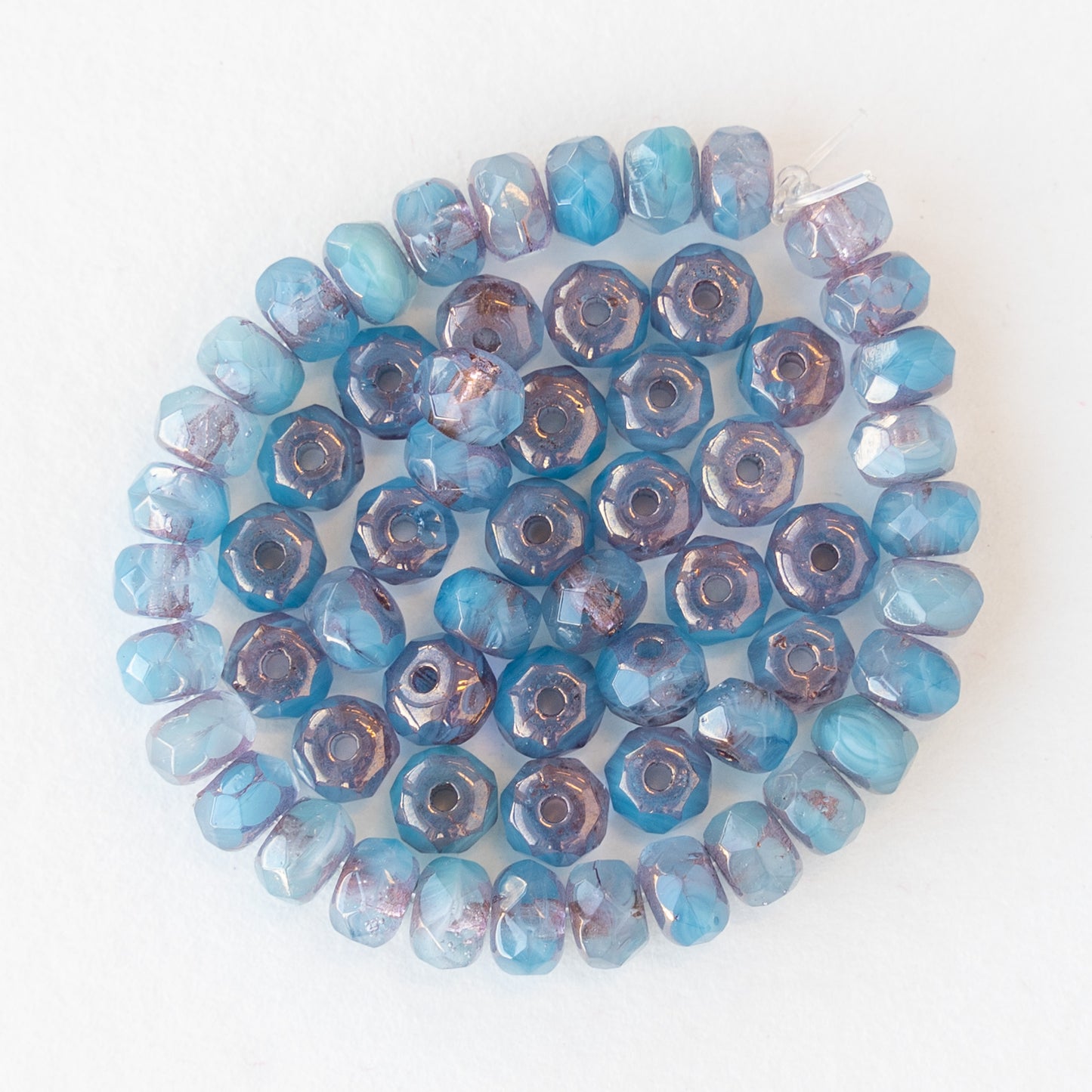 3x5mm Rondelle Beads - Blue Pink with Bronze Wash - 30 Beads