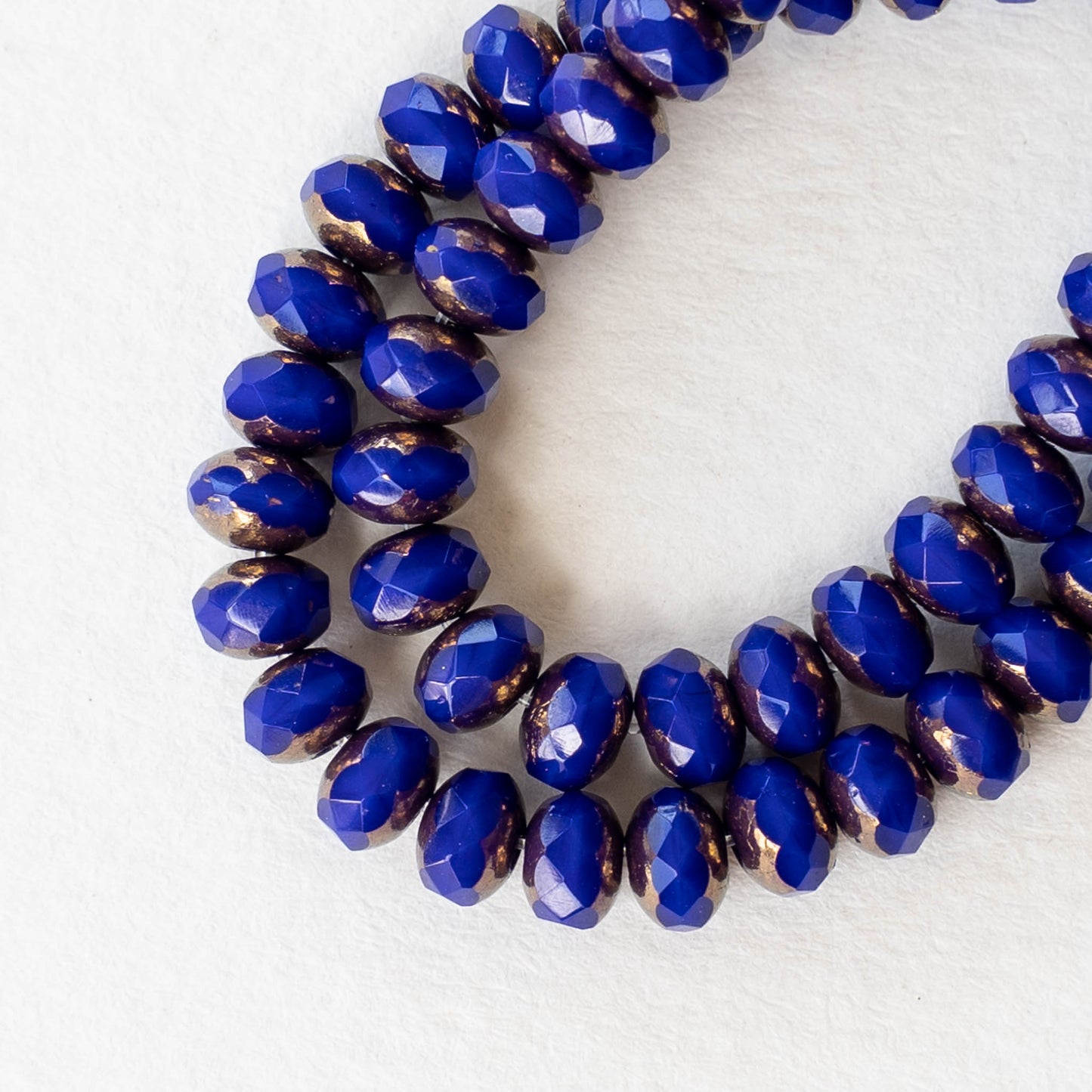 3x5mm Rondelle Firepolished Beads - Indigo Blue with a Bronze Finish - 30 Beads
