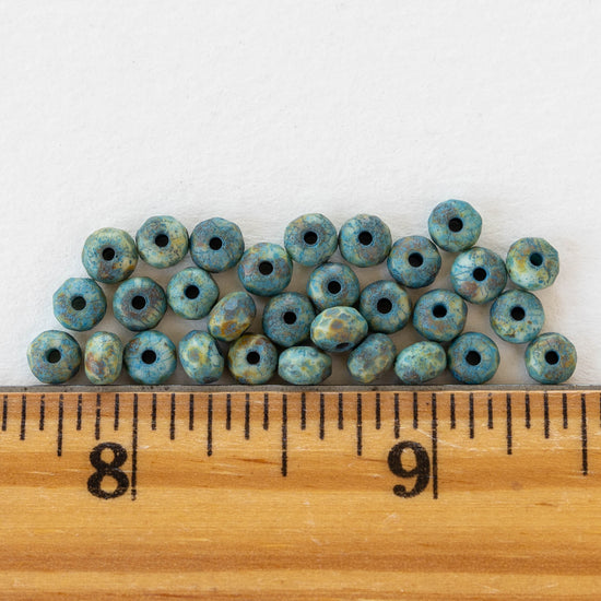 3x5mm Rondelle - Blue Green Etched Picasso - 30 Beads