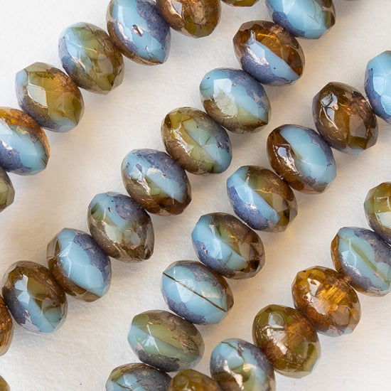 3x5mm Rondelles - Amber  and Aqua Beads - 30 Beads