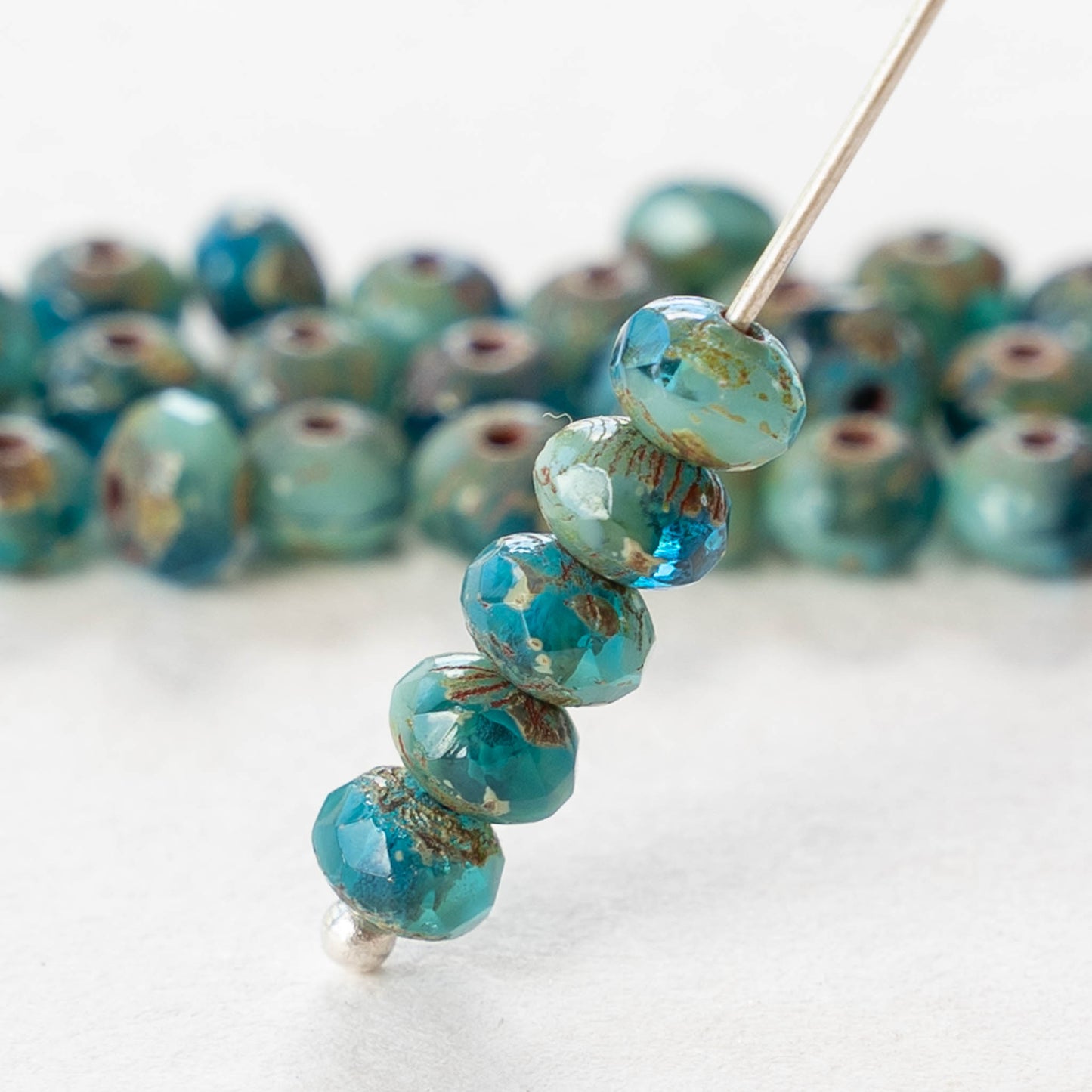 3x5mm Rondelle -  Turquoise Blue Picasso Mix - 30 Beads