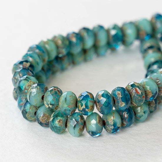 3x5mm Rondelle -  Turquoise Blue Picasso Mix - 30 Beads