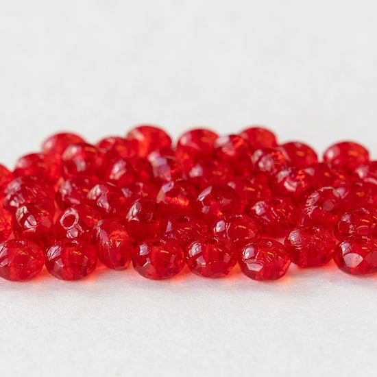 Load image into Gallery viewer, 3x5mm Firepolished Rondelles - Red - 100 Beads
