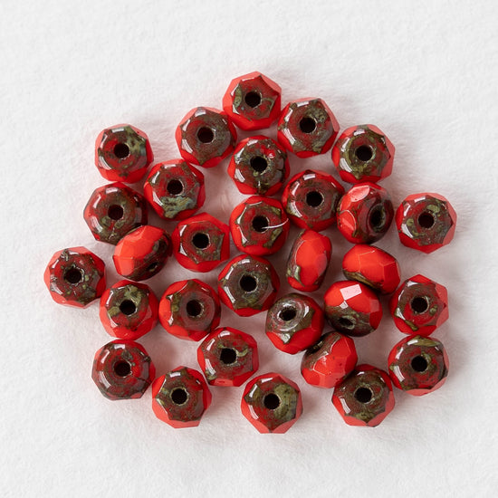 3x5mm Rondelles -  Red with Picasso  - 30 Beads