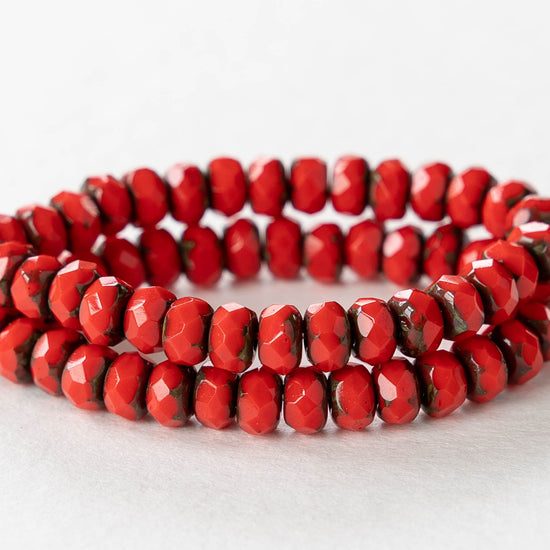 3x5mm Rondelles -  Red with Picasso  - 30 Beads