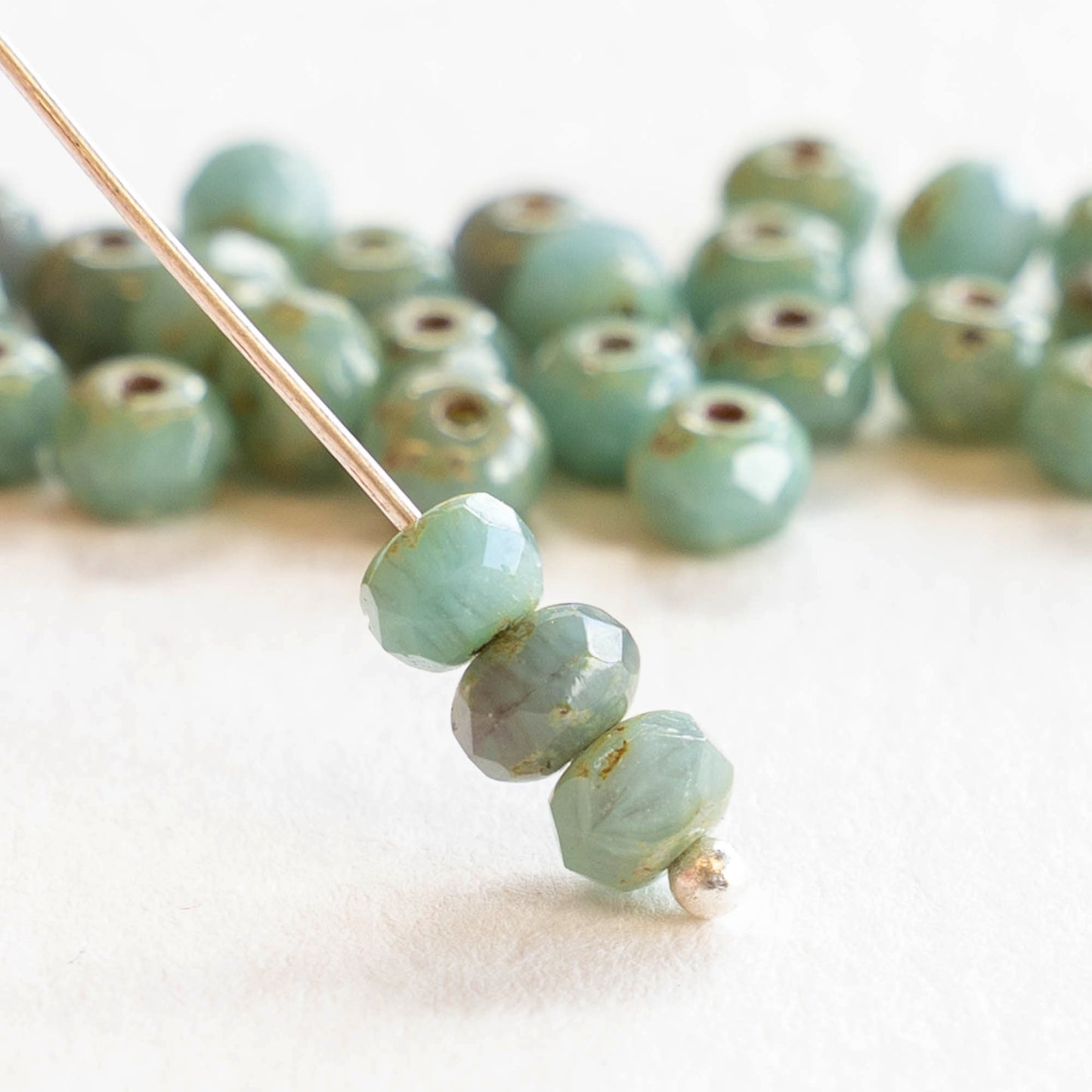 3x5mm Rondelle Beads - Sage Picassso - 30 beads