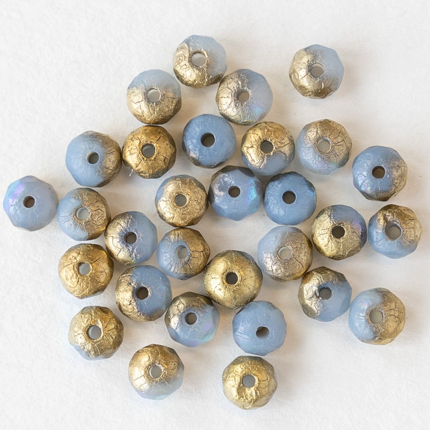 3x5mm Rondelle Beads - Cornflower with an Etched Gold Finish - 30 beads