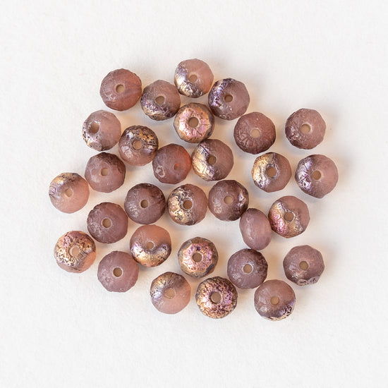 Load image into Gallery viewer, 3x5mm Rondelle Beads - Mauve Pink Gold Etched Finish - 30 beads
