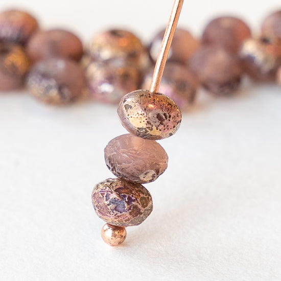 Load image into Gallery viewer, 3x5mm Rondelle Beads - Mauve Pink Gold Etched Finish - 30 beads
