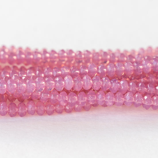 3x5mm Firepolished Rondelles - Pink Opaline - 30 Beads