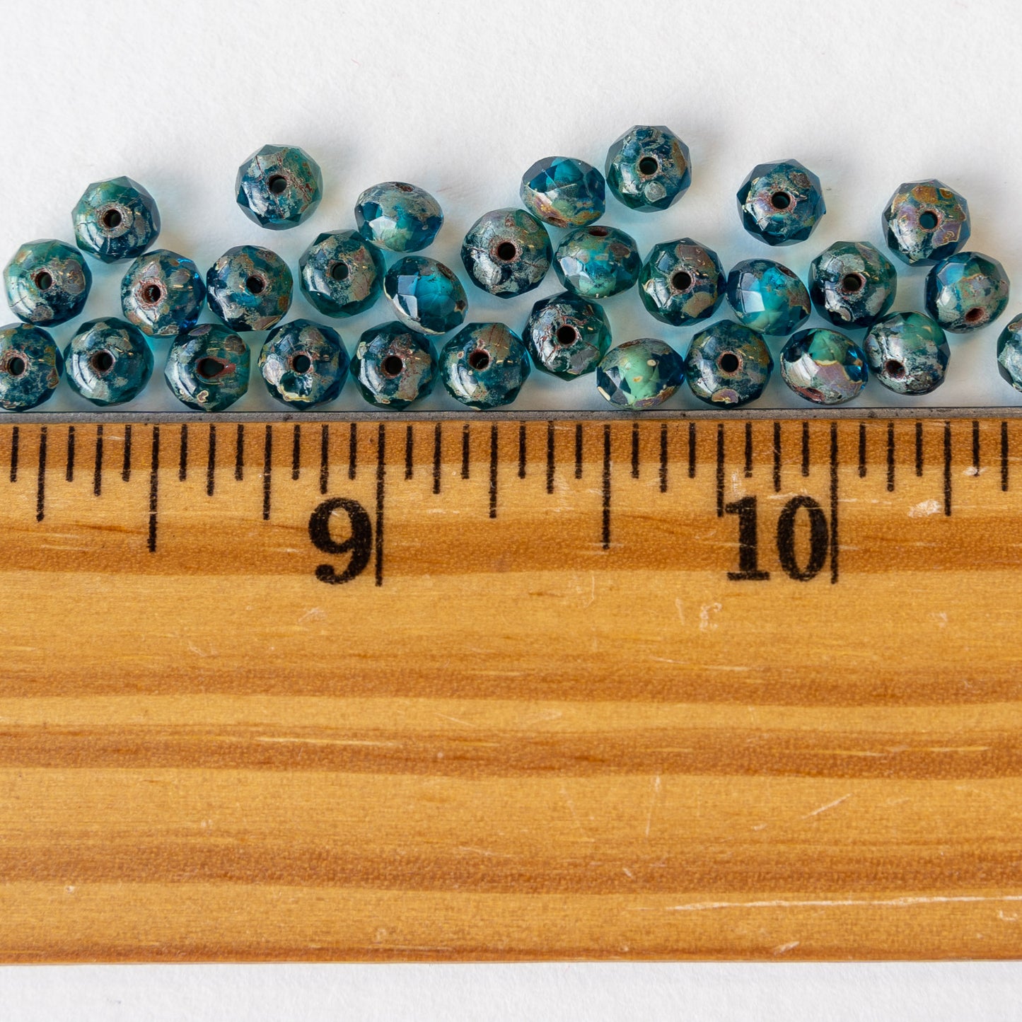 3x5mm Rondelle Beads - Teal Blue Picasso - 30 beads