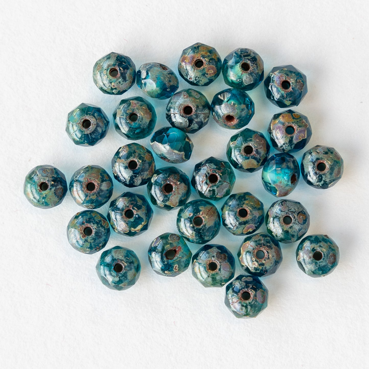 3x5mm Rondelle Beads - Teal Blue Picasso - 30 beads