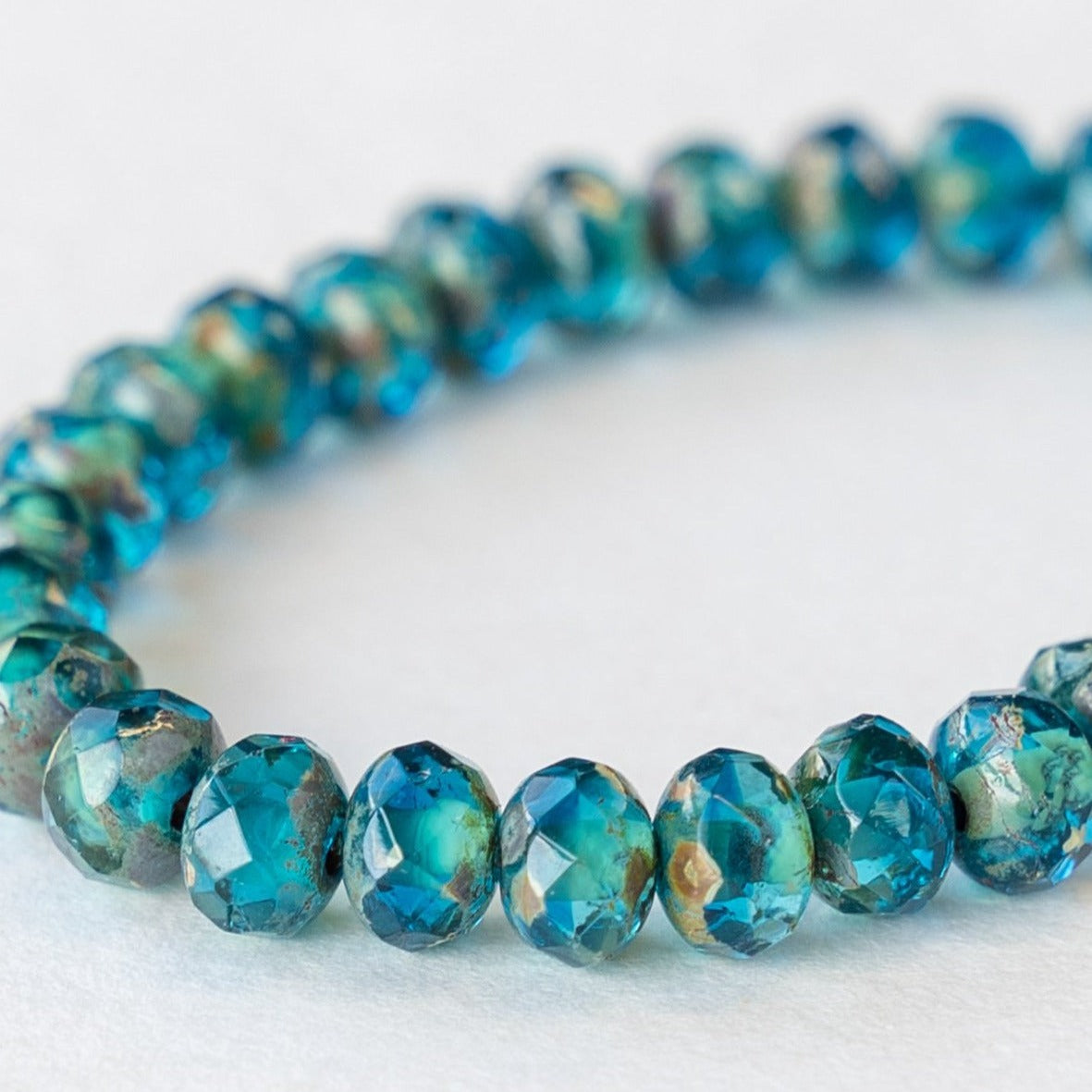 3x5mm Rondelle Beads - Teal Blue Picasso - 30 beads