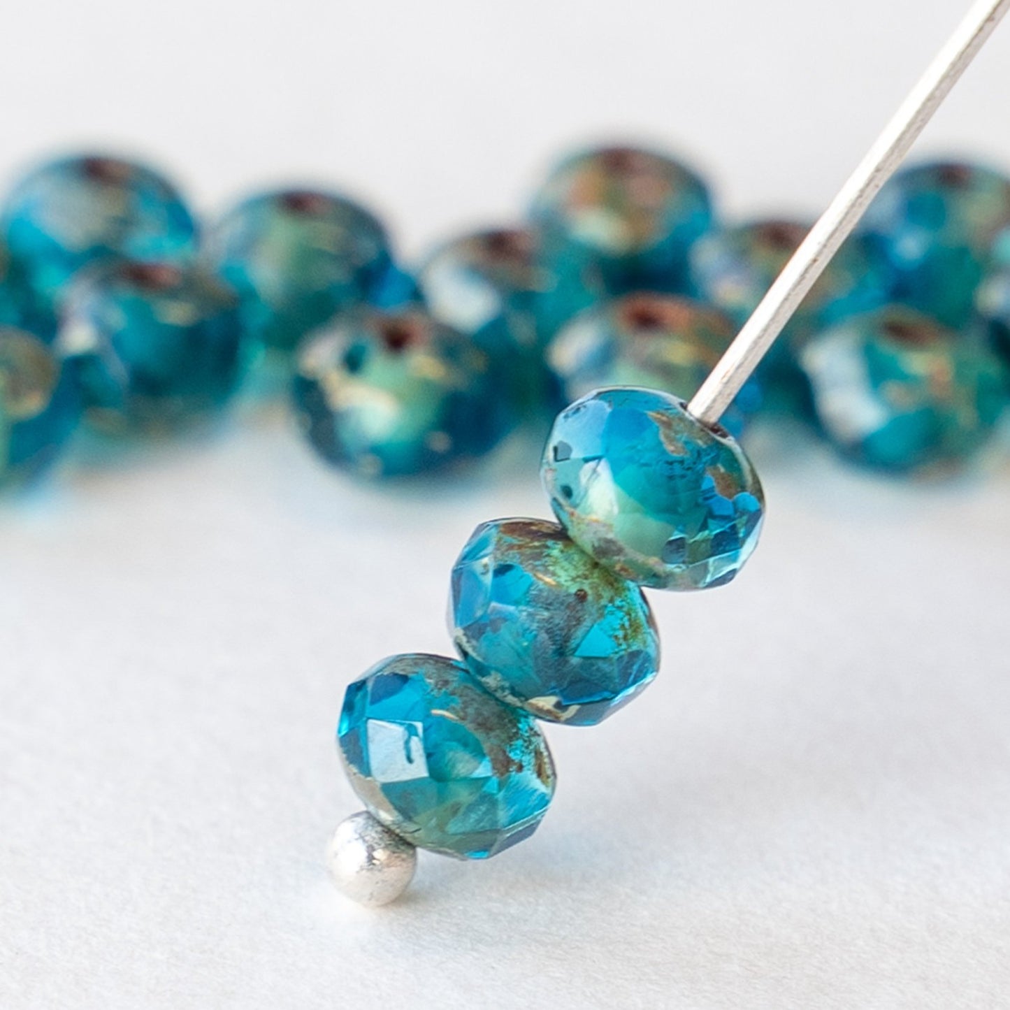 3x5mm Rondelle Beads - Teal Blue Picasso - 30 beads