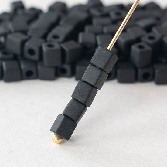 4mm Miyuki Cube Beads - Black Matte - 20 or 60 grams