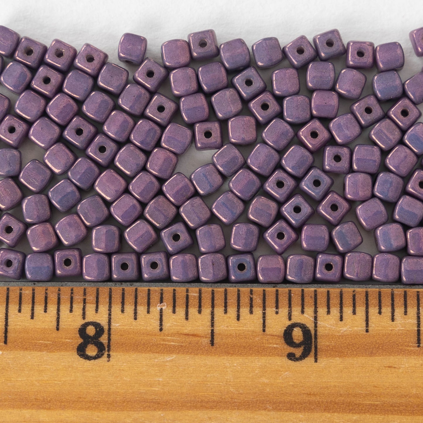 4mm Glass Cube Beads - Opaque Purple Luster - 100 beads