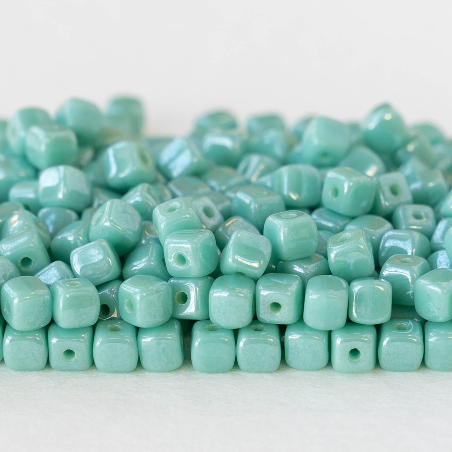 4mm Glass Cube Beads - Seafoam Green Luster - 100 beads