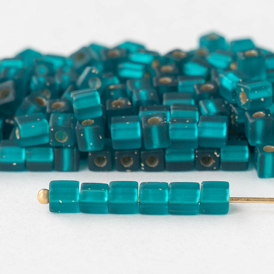 4mm Miyuki Cube Beads  - Silver Lined Teal - 20 or 60 grams