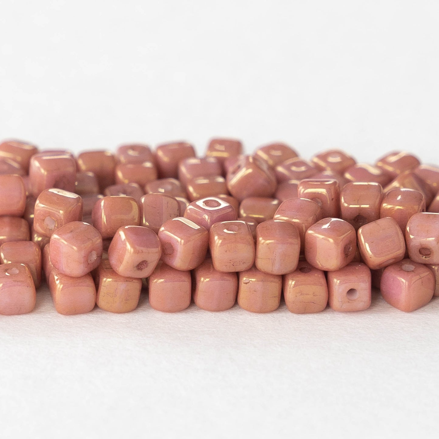 4mm Glass Cube Beads - Opaque Dusty Rose - 100 beads