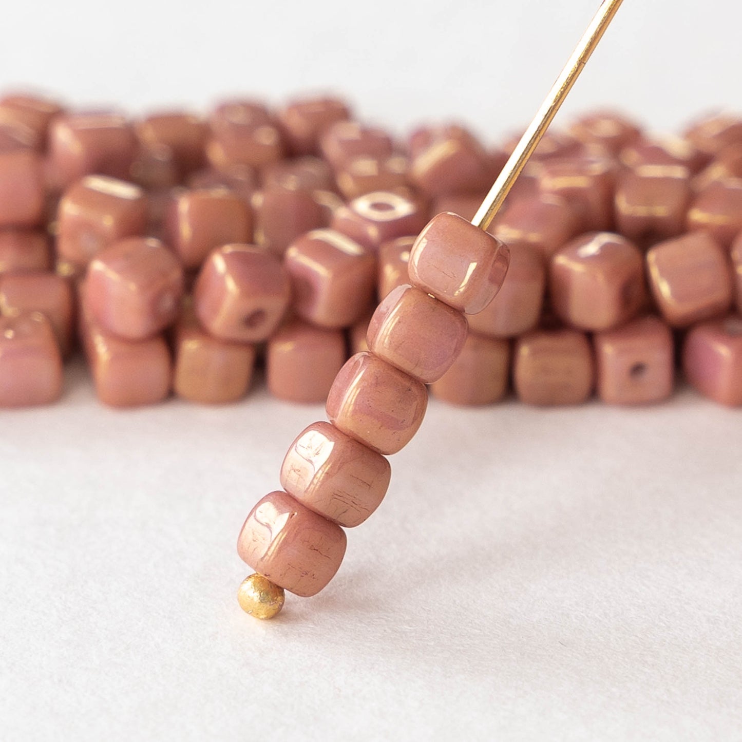 4mm Glass Cube Beads - Opaque Dusty Rose - 100 beads