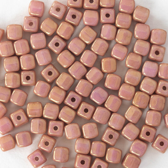 4mm Glass Cube Beads - Opaque Dusty Rose - 100 beads