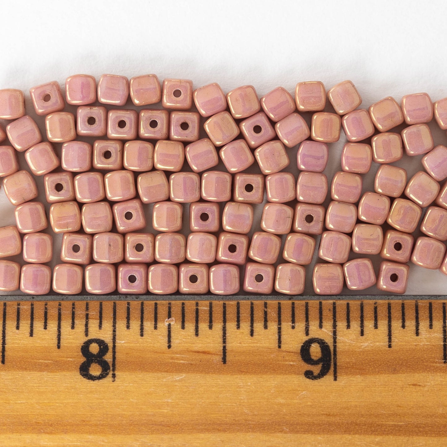 4mm Glass Cube Beads - Opaque Dusty Rose - 100 beads