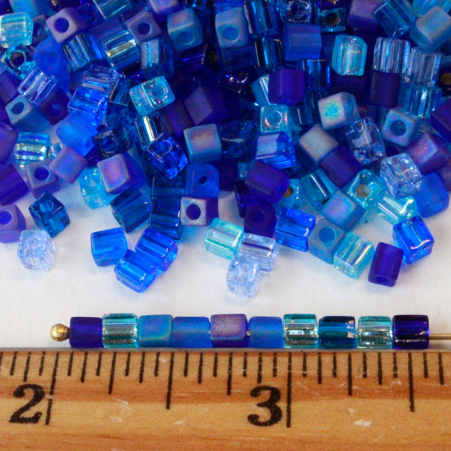 4mm Miyuki Cube Beads  - Evening Blues  - 20 or 60 grams
