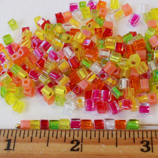 Load image into Gallery viewer, 4mm Miyuki Cube Beads  - Tutti Fruity - 20 or 60 grams

