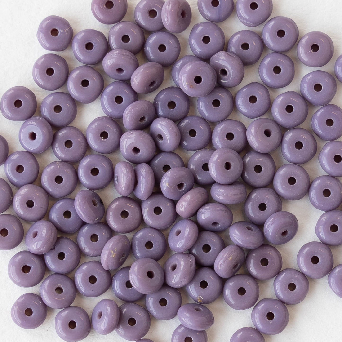 4mm Glass Rondelle Beads - Opaque Lavender - 100 Beads