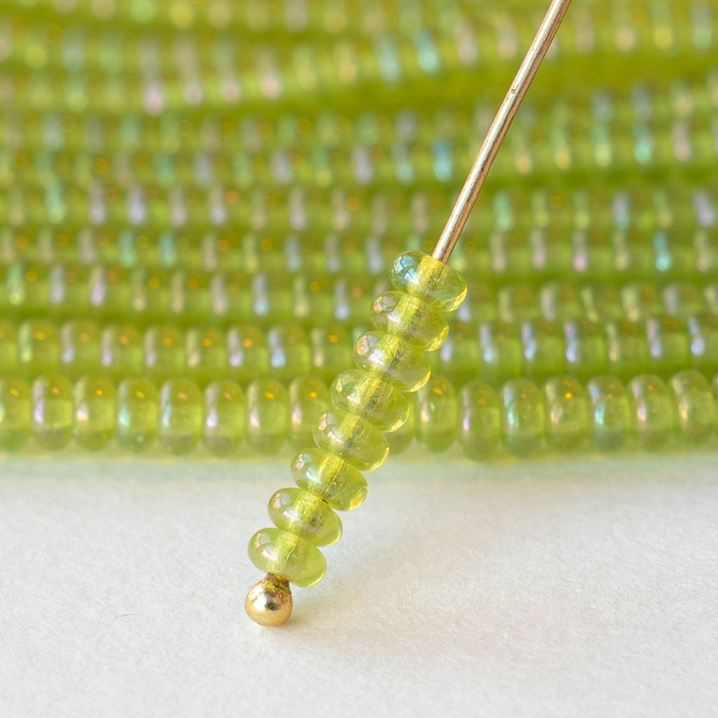 3mm Rondelle Beads - Peridot Luster AB - 100 Beads