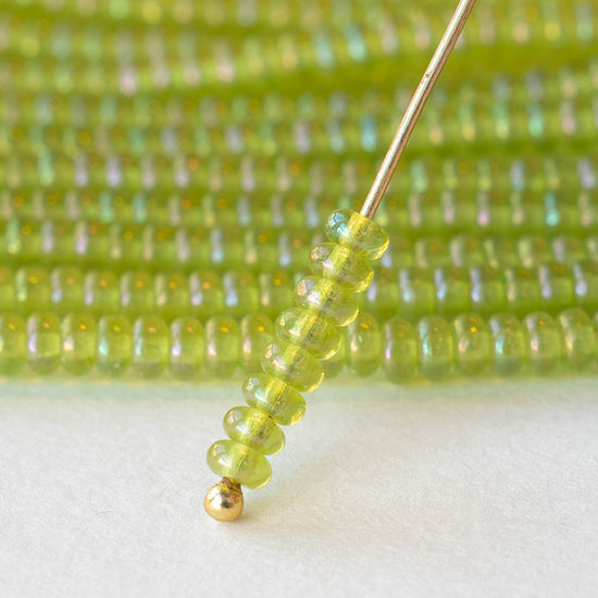 3mm Rondelle Beads - Peridot Luster AB - 100 Beads