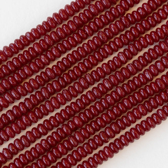 4mm Glass Rondelle Beads - Opaque Dark Red - 100 Beads