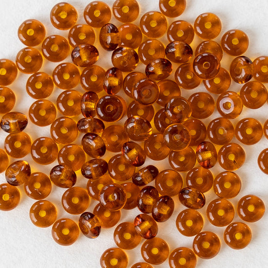 4mm Rondelle Beads - Dark  Amber - 100 beads