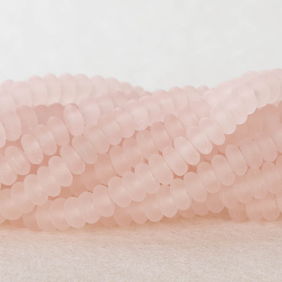 4mm Rondelle Beads - Frosted Light Pink Rose - 100 Beads