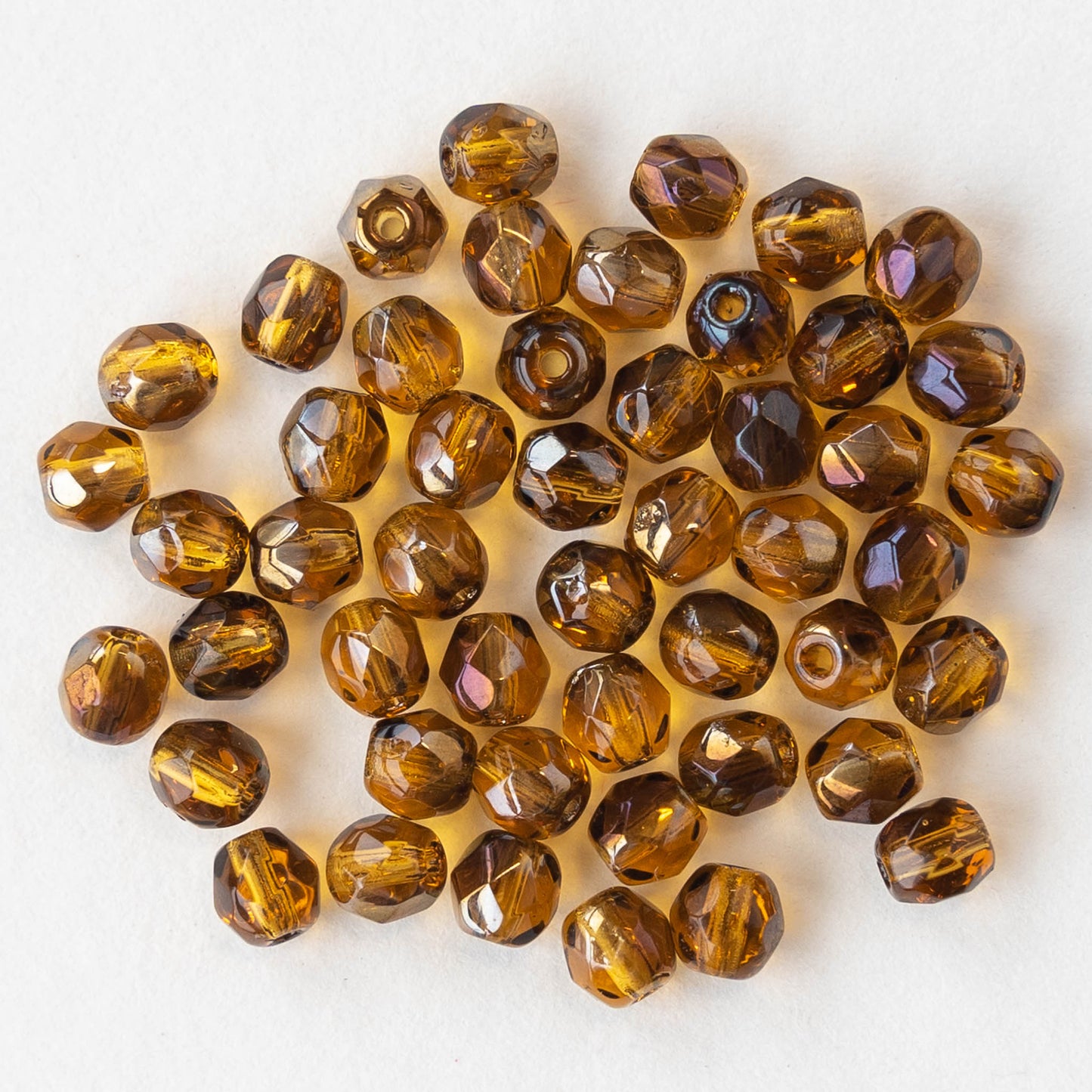4mm Round Firepolished Beads - Amber Luster - 50 beads