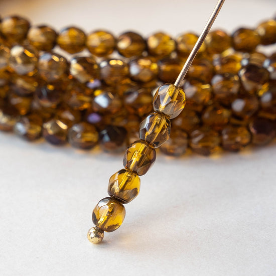4mm Round Firepolished Beads - Amber Luster - 50 beads