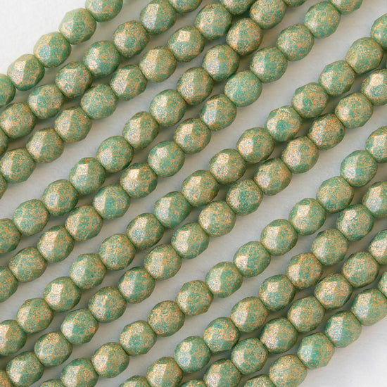 4mm Round Firepolished Beads - Antique Turquoise Shimmer - 50 beads