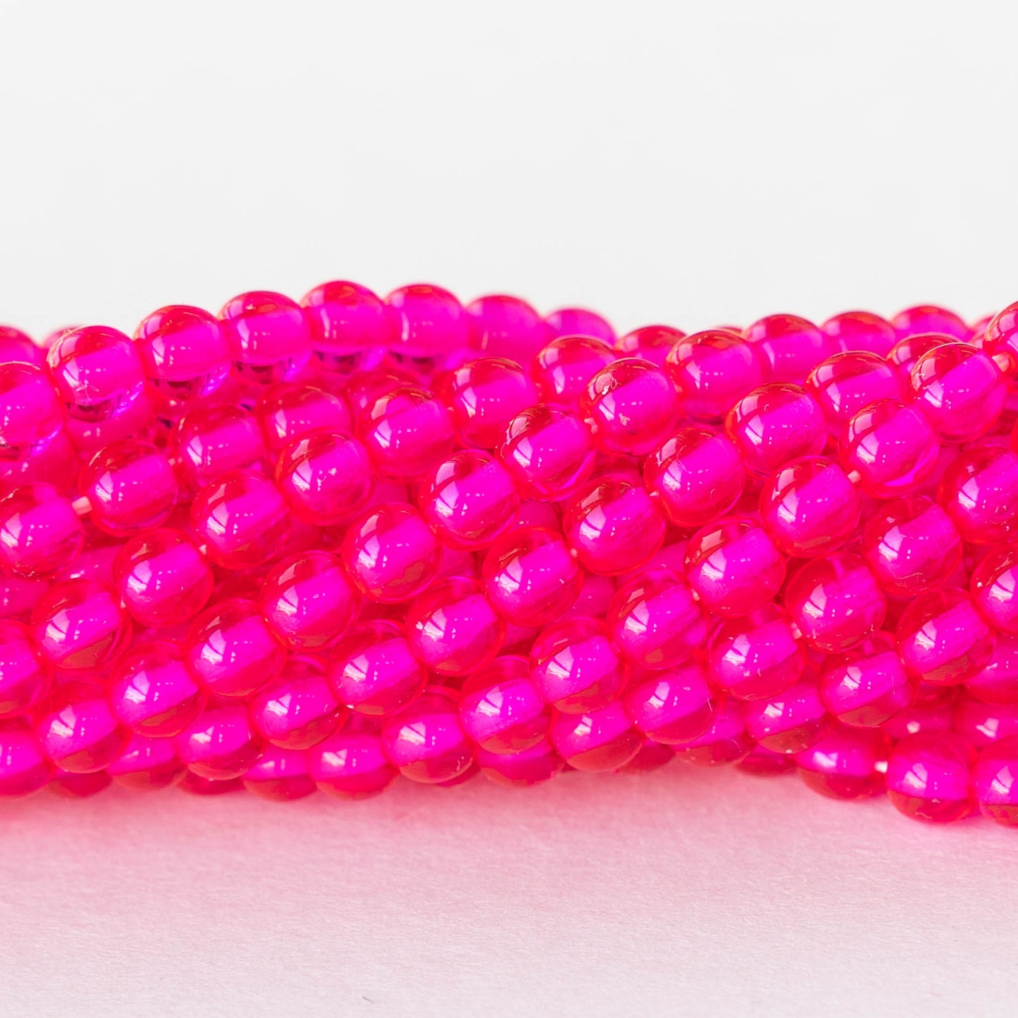 Neon Pink Frosted Glass Beads, 6mm Smooth Round - Golden Age Beads