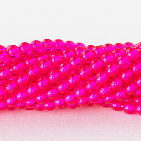 4mm Round Glass Beads - Hot Pink - 120 Beads