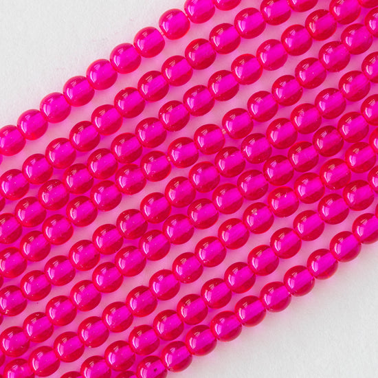 4mm Round Glass Beads - Transparent Pink Beads - Czech Glass Beads