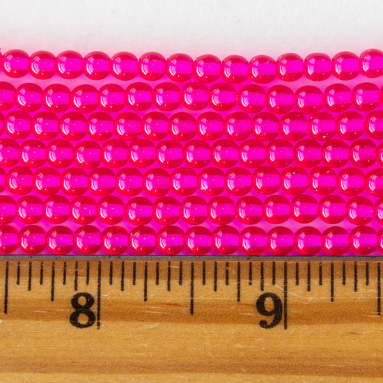 4mm Round Glass Beads - Hot Pink - 120 Beads