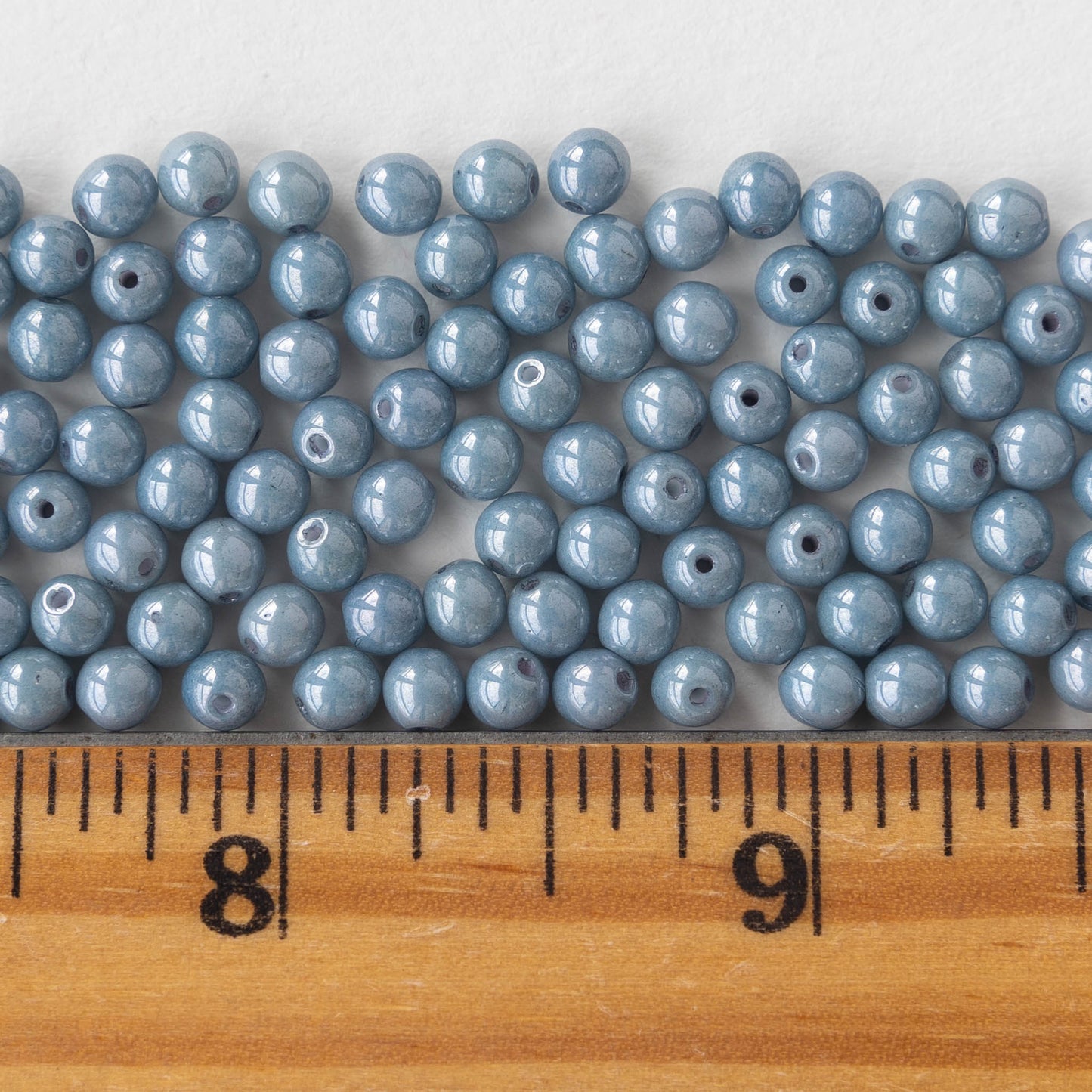 4mm Round Glass Beads - Light Blue Luster - 100 Beads