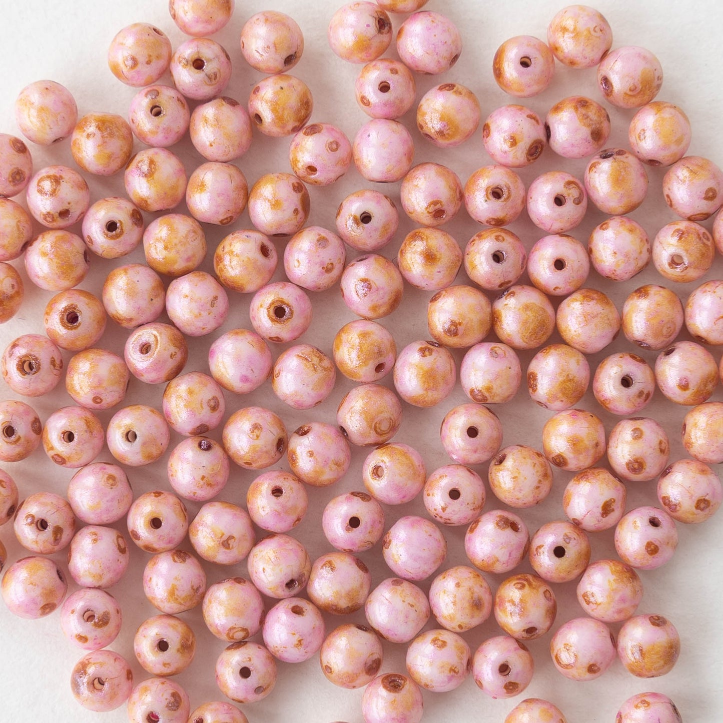 4mm Round Glass Beads - Light Pink Picasso - 100 Beads