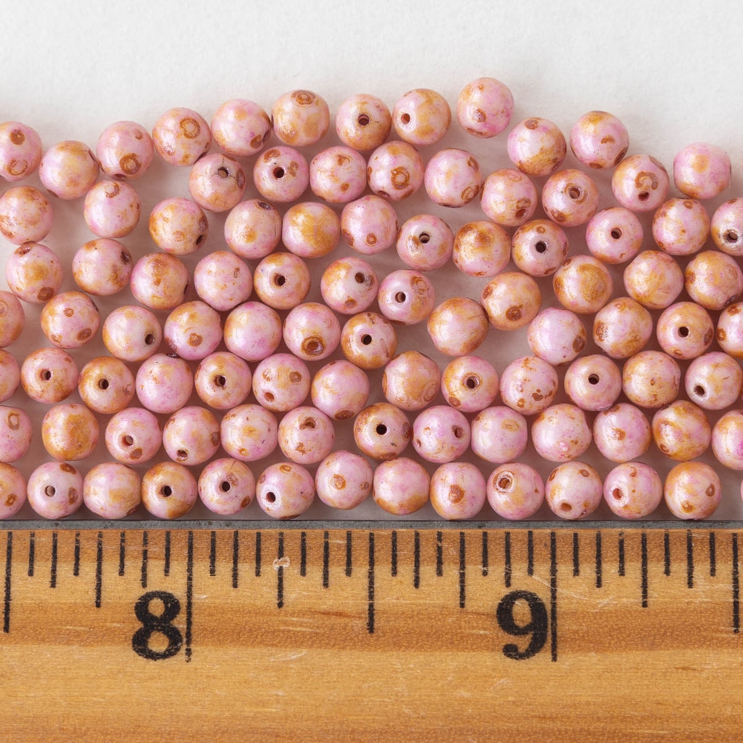 4mm Round Glass Beads - Light Pink Picasso - 100 Beads