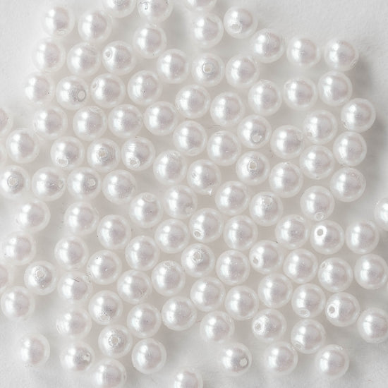 4mm Round Glass Beads - White Pearl - 100 Beads